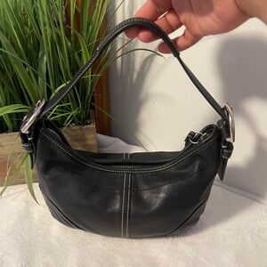 Coach Black Leather Shoulder Bag with Silver Accents